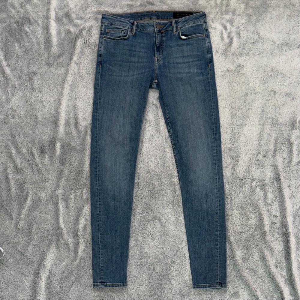 AllSaints Women's Skinny Slim Stretch Jeans Medium Wash Denim